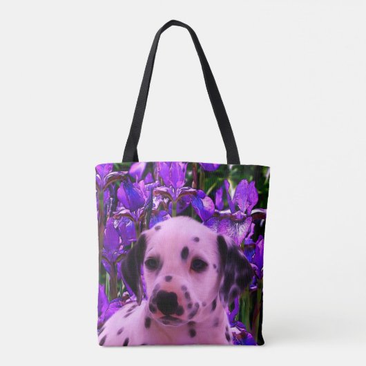 Tote Bag Chiot dalmate Iris Fleurs de Chien Art (Dos)