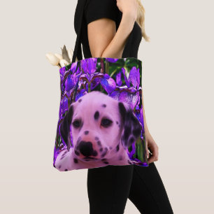 Tote Bag Chiot dalmate Iris Fleurs de Chien Art