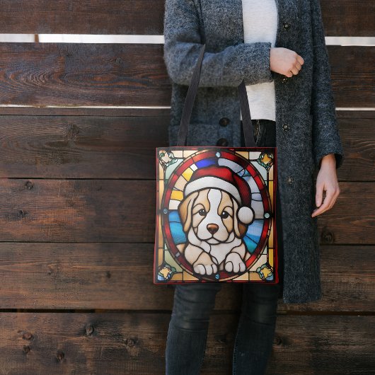 Tote Bag Chiot de Noël Faux Vitrail