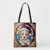 Tote Bag Chiot de Noël Faux Vitrail (Devant)