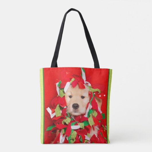 Tote Bag Chiot d'or embrouillé dans la guirlande de Noël (Dos)