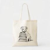Tote Bag Chiot et livres (Devant)