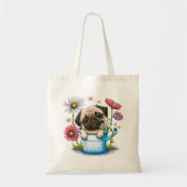 Tote Bag Chiot mignon avec Fleurs (Devant)