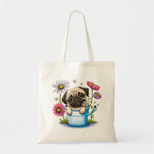Tote Bag Chiot mignon avec Fleurs (Devant)