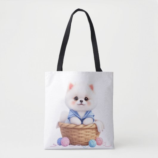 Tote Bag Chiot Mignon dans un Panier Cabas (Devant)