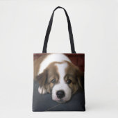 Tote Bag Chiot mignon de brun et de blanc (Devant)