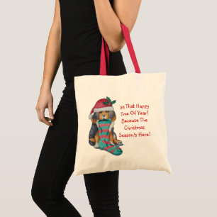 Tote Bag chiot noir et brun mignon avec le bas de Noël