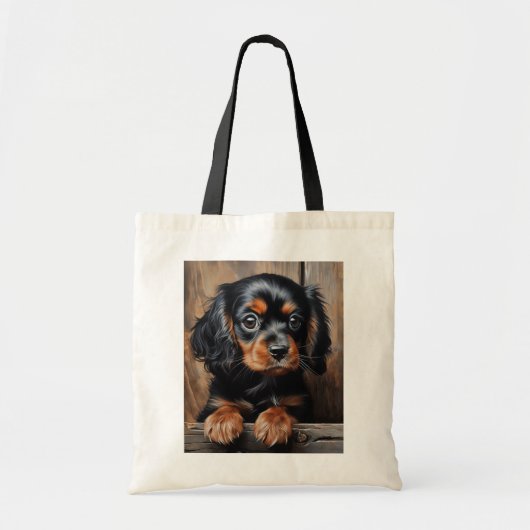Tote Bag Chiot noir et tan Cavalier (Devant)