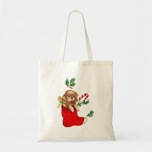 Tote Bag Chiot rétro pour Noël (Devant)