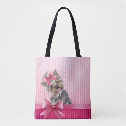 Tote Bag Chiot rose de princesse Yorkie de Yorkshire (Devant)