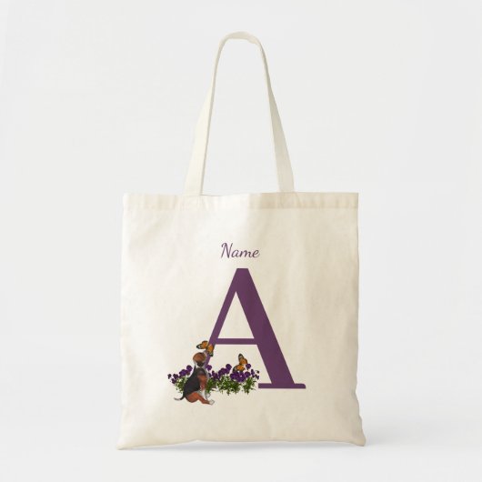 Tote Bag Chiots Beagle Papillons Monogramme Initiale A Nom (Devant)