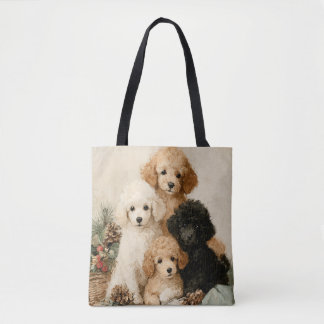 Tote Bag Chiots Caniches Noël Vintage