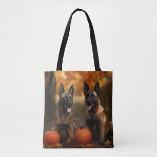 Tote Bag Chiots Malinois Belge Automne Délice Citrouille