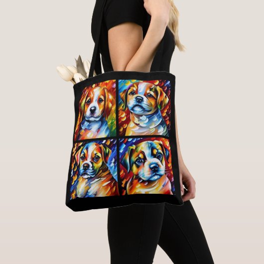 Tote Bag Chiots mignons stylisés (De près)