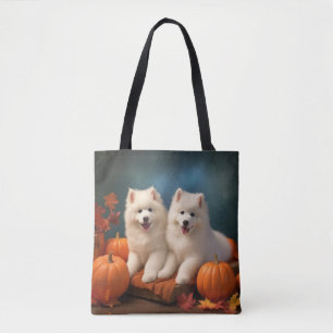 Tote Bag Chiots Samoyède Délice d'automne Citrouille