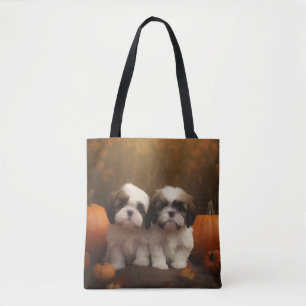 Tote Bag Chiots Shih Tzu Délice d'Automne Citrouille 