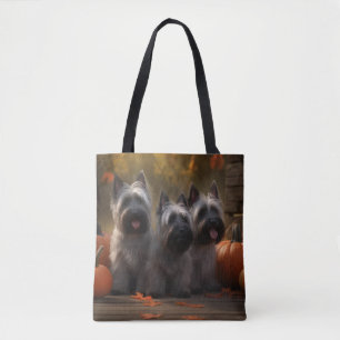 Tote Bag Chiots Skye Terrier Délice d'Automne Citrouille