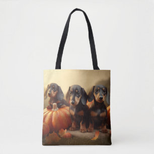 Tote Bag Chiots teckel Délice d'automne Citrouille