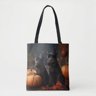 Tote Bag Chiots Terrier Ecossais Délice d'Automne Citrouill