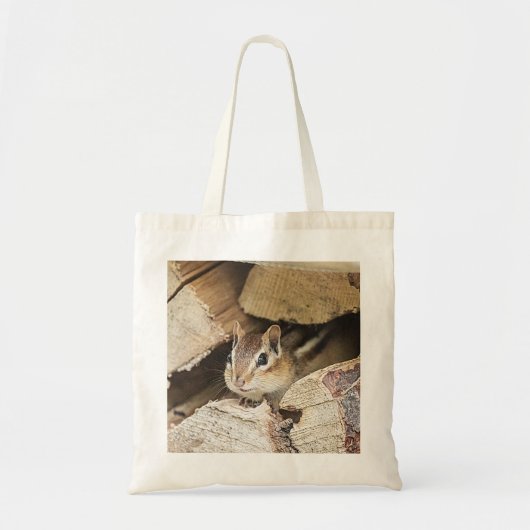 Tote Bag Chipmunk dans une pile de bois (Devant)