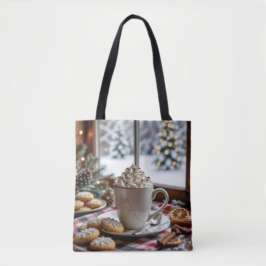 Tote Bag Chocolat chaud et biscuits à sucre Noël festif (Devant)