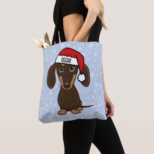 Tote Bag Chocolat Dachshund Père Noël Noël Chien vacances (De près)