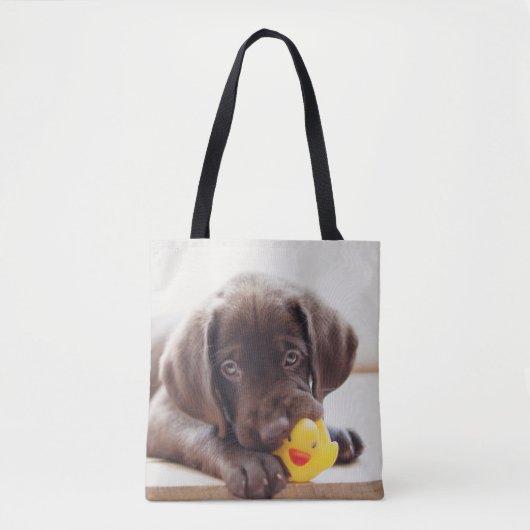 Tote Bag Chocolat Labrador Puppy With Toy Duck (Devant)