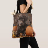 Tote Bag Chocolat Labrador Retriever Automne (De près)