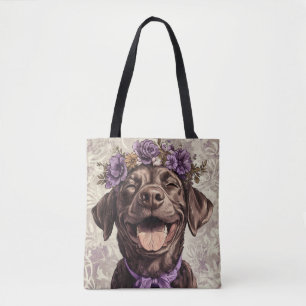 Tote Bag Chocolat Labrador Retriever Dog Purple Floral
