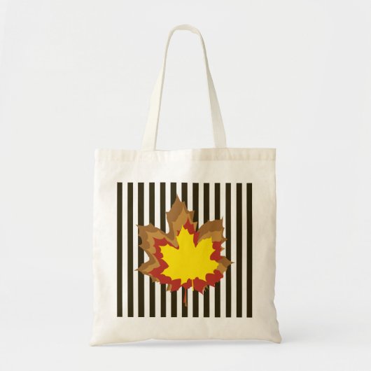 Tote Bag Chocolat rayures automnales avec Feuilles (Devant)