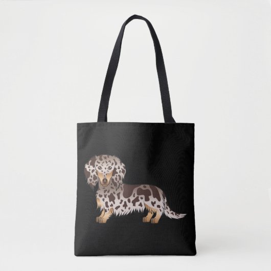 Tote Bag Chocolat & Tan Dachshund cheveux longs - Noir (Devant)