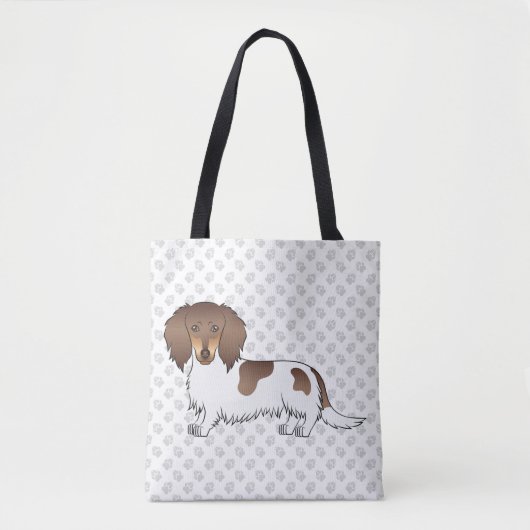 Tote Bag Chocolat & Tan Piebald Cheveux longs Dachshund & P (Devant)