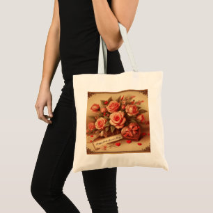 Tote Bag Chocolats et fleurs de la Saint-Valentin vintage