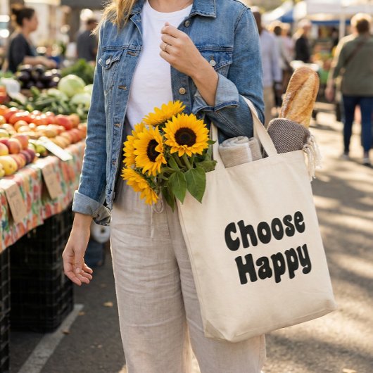 Tote Bag Choose Happy Inspirational Quote Retro Black Text