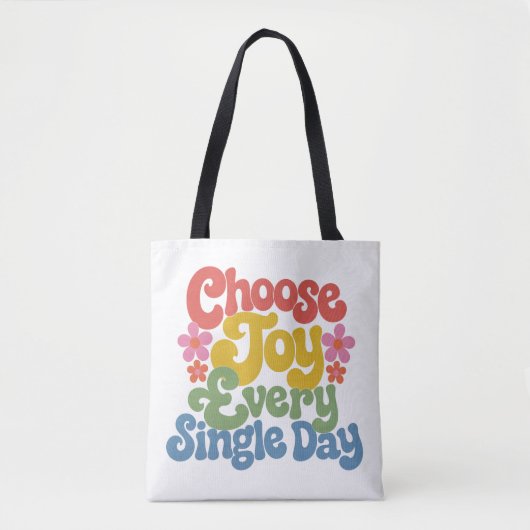 Tote Bag Choose Joy Every Single Day Retro Rainbow  (Devant)