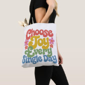 Tote Bag Choose Joy Every Single Day Retro Rainbow  (De près)