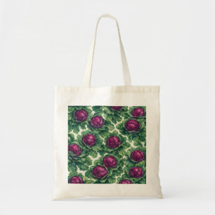 Tote Bag Chou rouge pourpre et feuilles vertes botanique