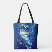 Tote Bag Chouette Abstraite lunaire bleu vert fleurs floral (Dos)