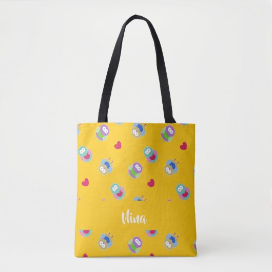 Tote Bag Chouette aux coeurs oranges (Devant)