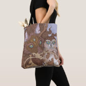 Tote Bag Chouette aux yeux clairs et dragon (De près)