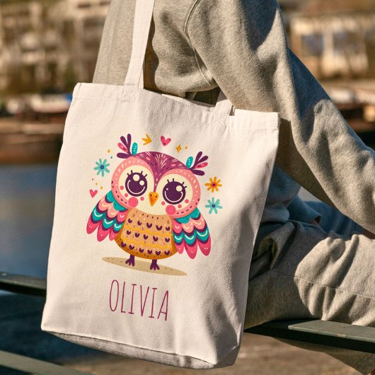 Tote Bag Chouette blanche colorée