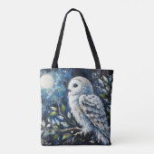 Tote Bag Chouette blanche sur branche dans la peinture lune (Dos)