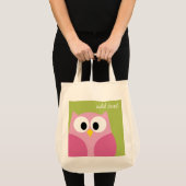 Tote Bag Chouette caricaturale mignonne - rose et vert citr (Devant (produit))