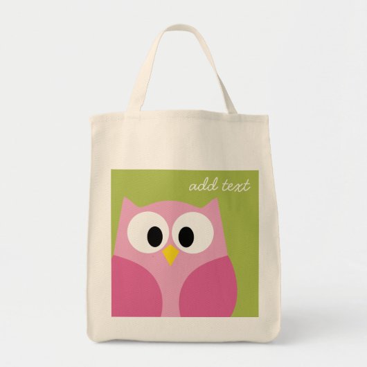 Tote Bag Chouette caricaturale mignonne - rose et vert citr (Devant)