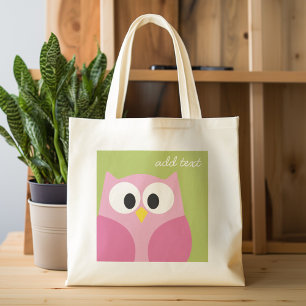 Tote Bag Chouette caricaturale mignonne - rose et vert citr