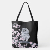 Tote Bag Chouette Cute Et Fleurs De Cerisiers Rose Noir (Dos)