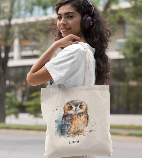 Tote Bag Chouette d'aquarelle mignonne, personnalisée