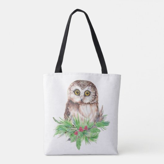 Tote Bag Chouette d'aquarelle Oiseau Noël Art de la nature (Dos)
