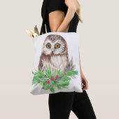 Tote Bag Chouette d'aquarelle Oiseau Noël Art de la nature (De près)