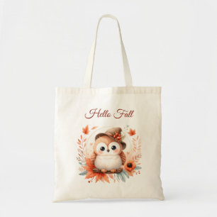 Tote Bag Chouette d'automne mignonne assise sur une branche